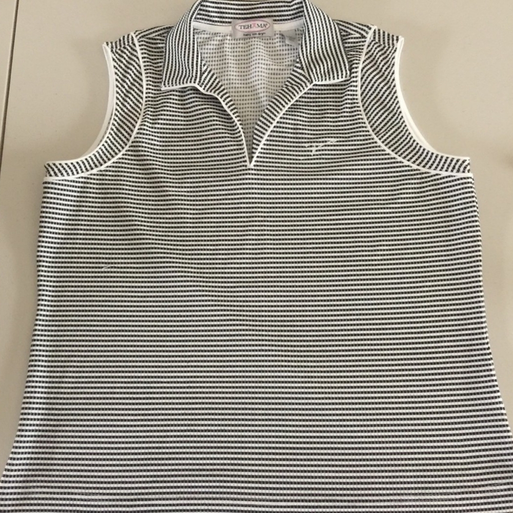 TEHAMA White and Gray Sleeveless Polo Tank Top